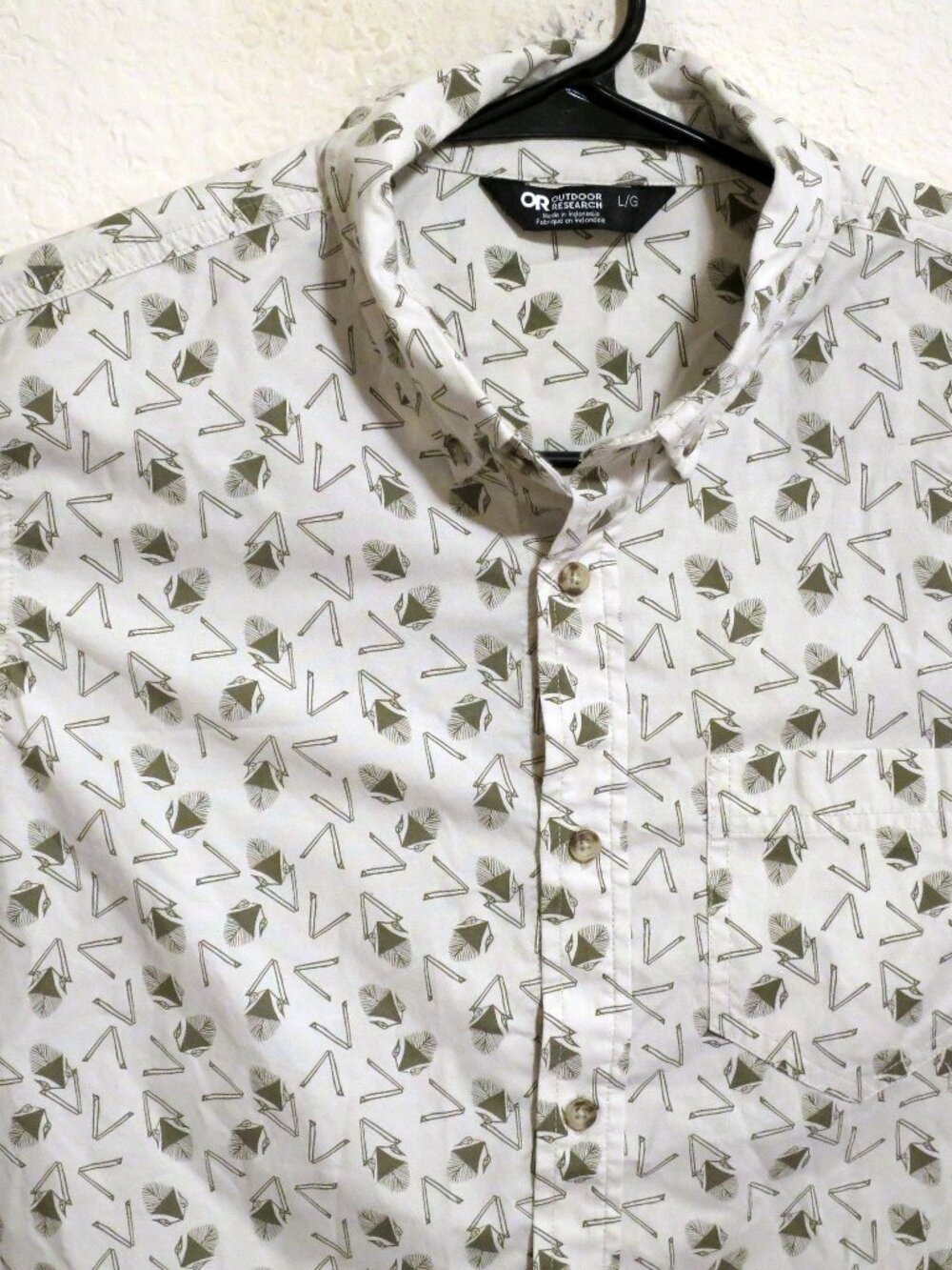 Outdoor Research Shirt Mens Large Short Sleeve Button White Green